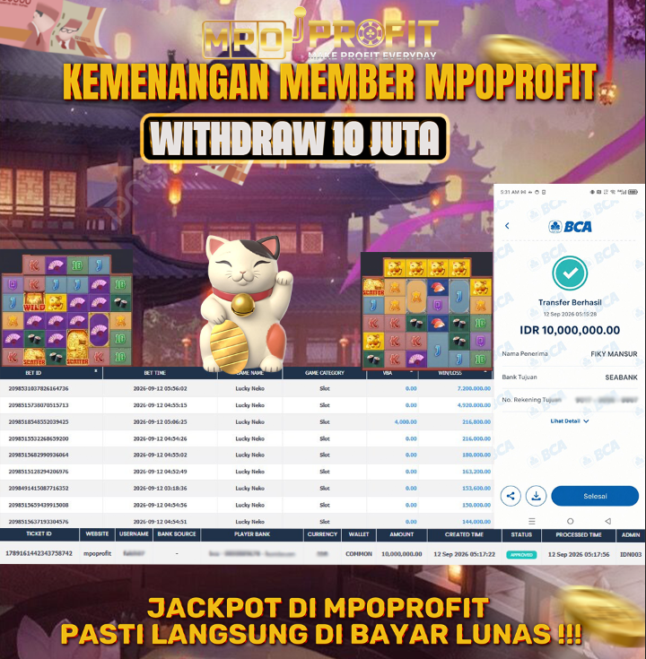 MPOPROFIT JACKPOT PGSOFT! KEMENANGAN MURNI DI (LUCKY NEKO TOTAL 10.000.000,- LUNAS)